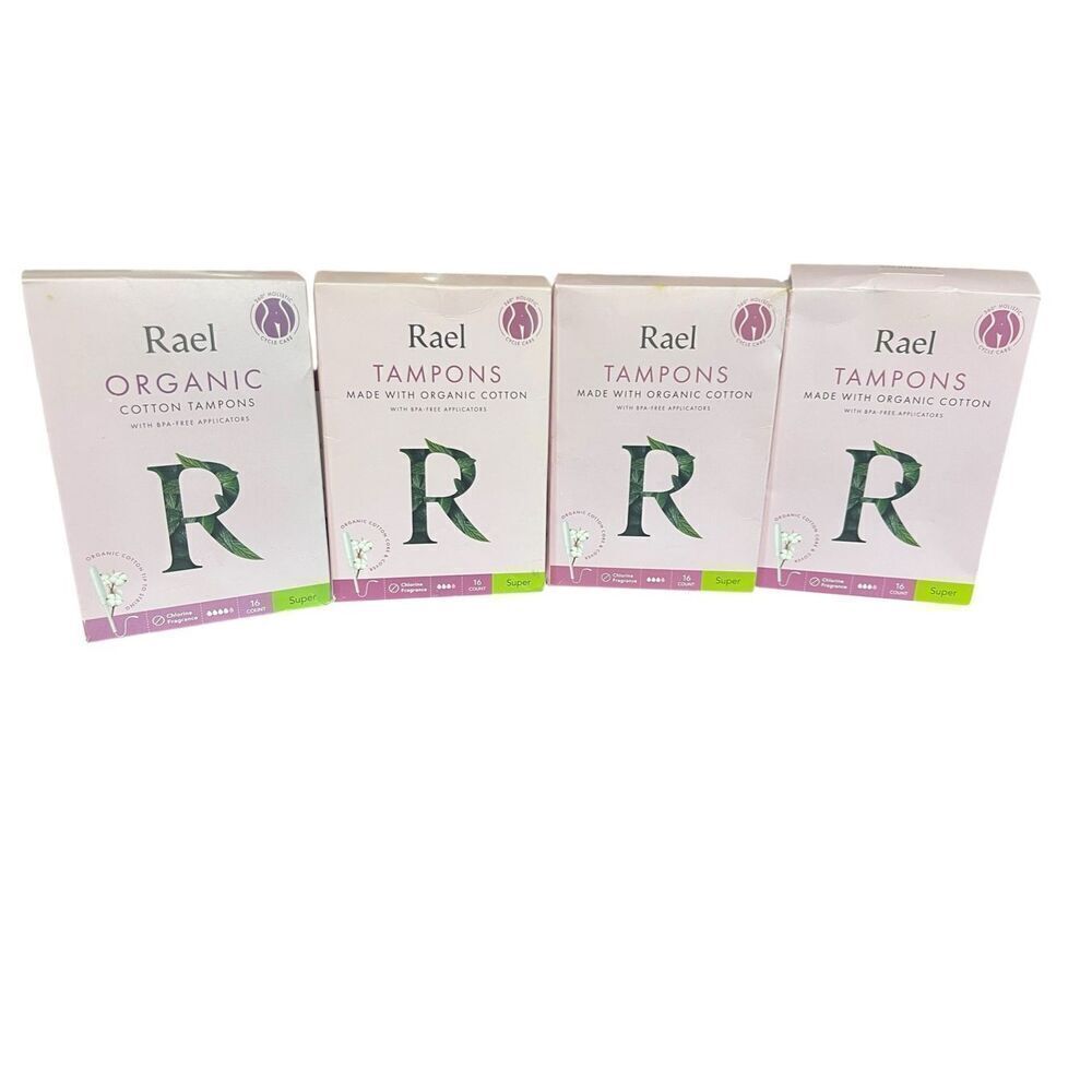 4 Rael Tampons Cotton Super Absorbency BPA-Free Organic Compact Applicator 16ct